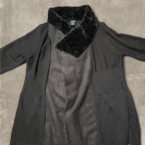 Rue21 Black Cardigan Sweater Women’s 3X Faux Fur Collar Open Front Cozy